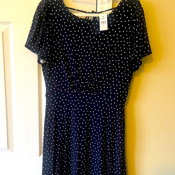 LOFT navy & white dot dress, size 4 - Picture 1 of 3